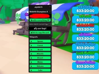 Preview of Rebirth Champions X GUI | Enable all boosts and gamepasses for free!