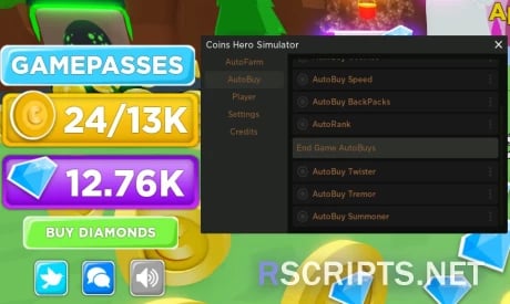Preview of Coins Hero Simulator GUI | Auto Farm, Auto Buy